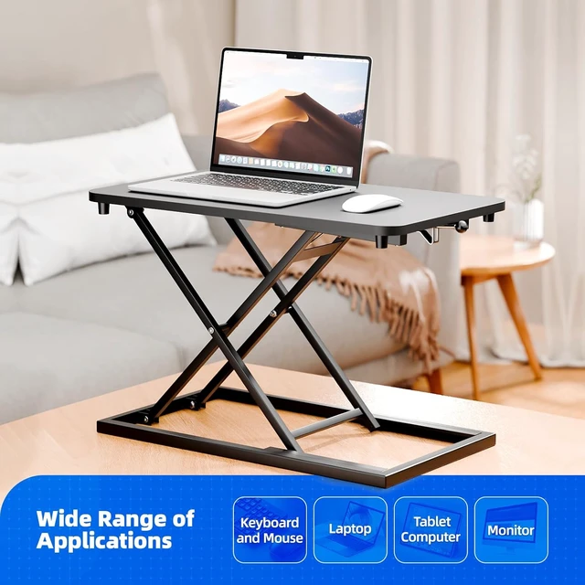 Alt view image 5 of 7 - Height-Adjustable Standing Desk Converter Sit-to-Stand Desk Riser for Laptop & Single Monitor, Ergonomic Home Office Workstation, Black