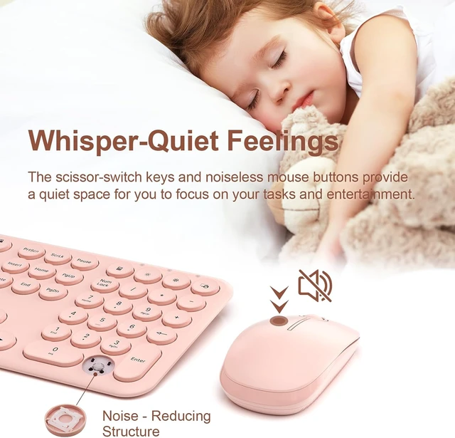 Alt view image 3 of 7 - 2.4GHz Wireless Keyboard & Mouse Combo Plug & Play Full-Size Silent Retro Slim Cute Pink Set for Office Windows/Mac/PC/Laptop/TabletPeach