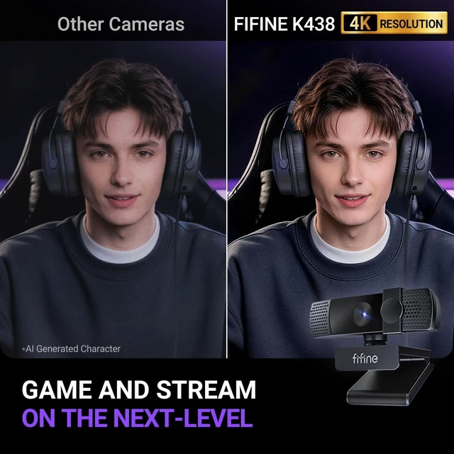 Alt view image 3 of 7 - K438 4K Webcam with Built-In Microphone for Streaming