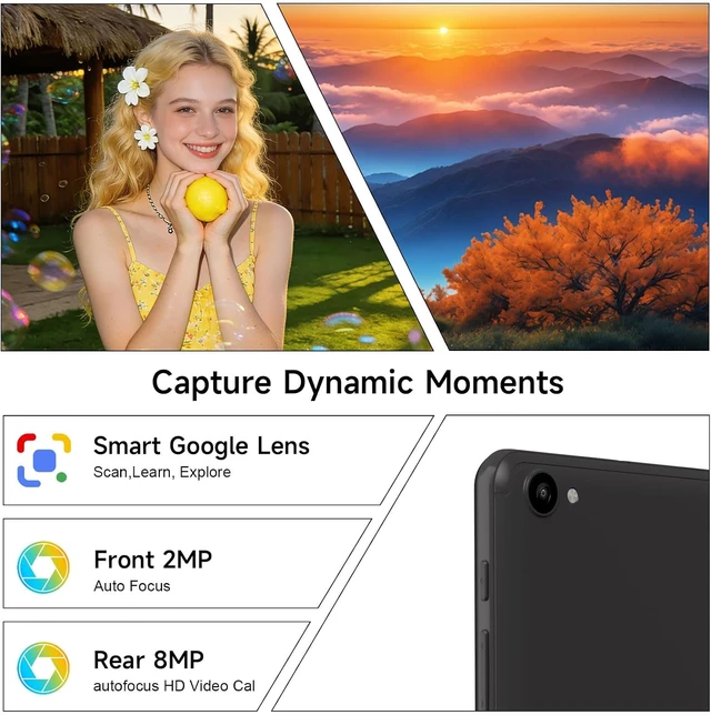 Alt view image 2 of 7 - 10-Inch Android 15 Tablet, 8GB RAM 32GB ROM 1TB Expand 2-in-1 with Keyboard Case Mouse Stylus, 5G WiFi, BT5.0, 6000mAh, 1280x800 HD IPS, 8MP Dual Camera, GMS, Widevine L1, Black