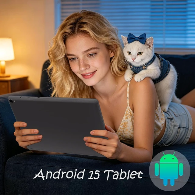 Alt view image 7 of 7 - 10-Inch Android 15 Tablet, 8GB RAM 32GB ROM 1TB Expand 2-in-1 with Keyboard Case Mouse Stylus, 5G WiFi, BT5.0, 6000mAh, 1280x800 HD IPS, 8MP Dual Camera, GMS, Widevine L1, Black