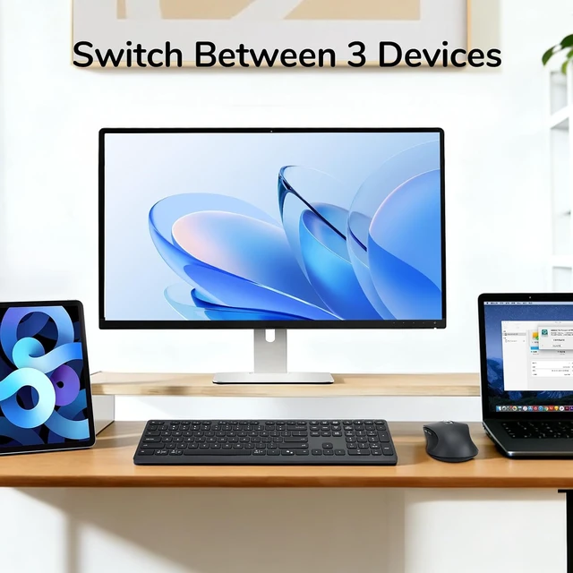 Alt view image 3 of 7 - Wireless Keyboard & Mouse Combo with Scissor-Switch Keys 2-in-1 USB Receiver + Dual Bluetooth, Multi-Device Silent Design for Computer, Laptop, MacBook & iPad (Graphite)
