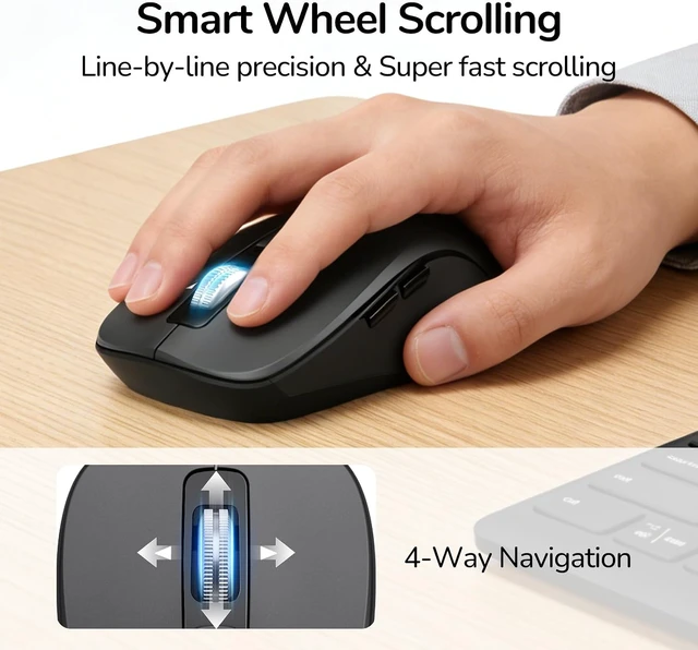 Alt view image 4 of 7 - Wireless Keyboard & Mouse Combo with Scissor-Switch Keys 2-in-1 USB Receiver + Dual Bluetooth, Multi-Device Silent Design for Computer, Laptop, MacBook & iPad (Graphite)