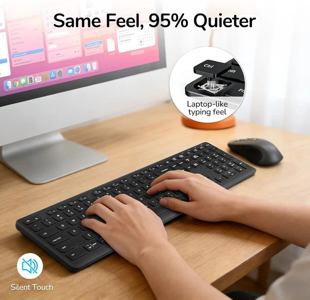 Alt view image 5 of 7 - Wireless Keyboard & Mouse Combo with Scissor-Switch Keys 2-in-1 USB Receiver + Dual Bluetooth, Multi-Device Silent Design for Computer, Laptop, MacBook & iPad (Graphite)