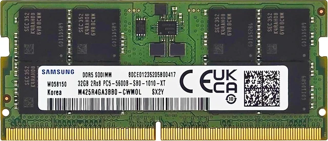 Main image of 32GB DDR5 5600MHz PC5-44800 CL46 SODIMM 2Rx8 Dual Rank 1.1V 262-Pin Laptop RAM, M425R4GA3BB0-CWM