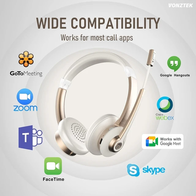 Alt view image 6 of 7 - Bluetooth Wireless Headset with AI Noise-Cancelling Mic & Charge Dock Mic Mute & USB Dongle for Computer/Phone, Remote Work, Office, Teams