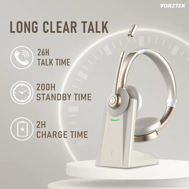 Alt view image 7 of 7 - Bluetooth Wireless Headset with AI Noise-Cancelling Mic & Charge Dock Mic Mute & USB Dongle for Computer/Phone, Remote Work, Office, Teams