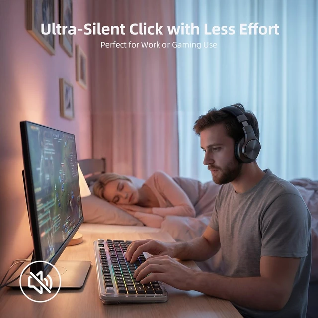 Alt view image 3 of 7 - K98pro Wireless Silent Creamy Keyboard Tri-Mode BT/2.4G/USB-C, Number Pad, RGB Backlit Media Knob