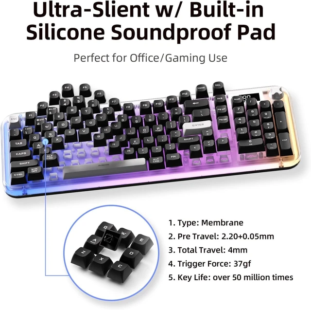 Alt view image 4 of 7 - K98pro Wireless Silent Creamy Keyboard Tri-Mode BT/2.4G/USB-C, Number Pad, RGB Backlit Media Knob