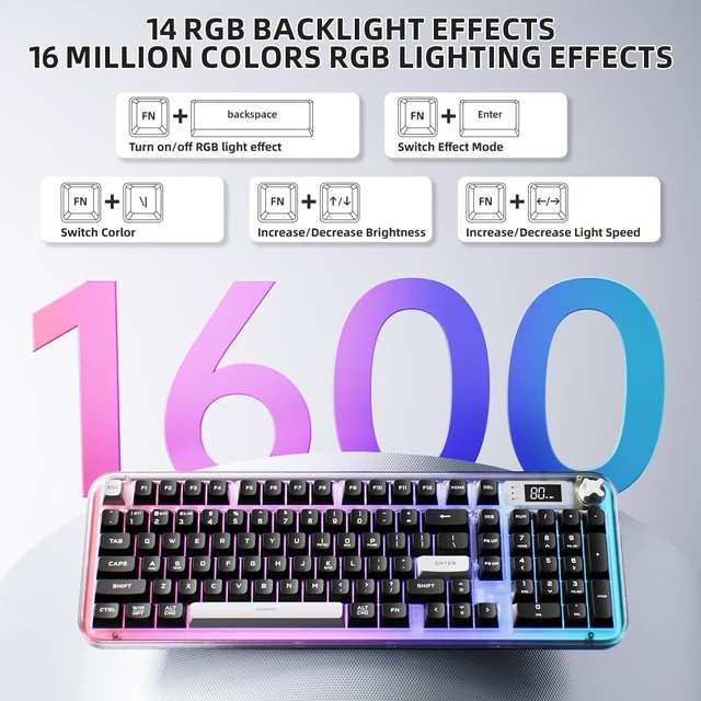 Alt view image 6 of 7 - K98pro Wireless Silent Creamy Keyboard Tri-Mode BT/2.4G/USB-C, Number Pad, RGB Backlit Media Knob