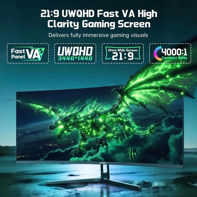 Alt view image 3 of 7 - 34" 200Hz UWQHD Curved Gaming Monitor 3440×1440P