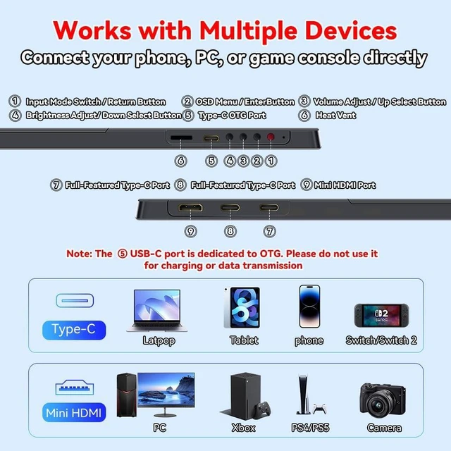 Alt view image 7 of 7 - S123E 12.3" Portable Touchscreen Monitor for Switch/Switch 2
