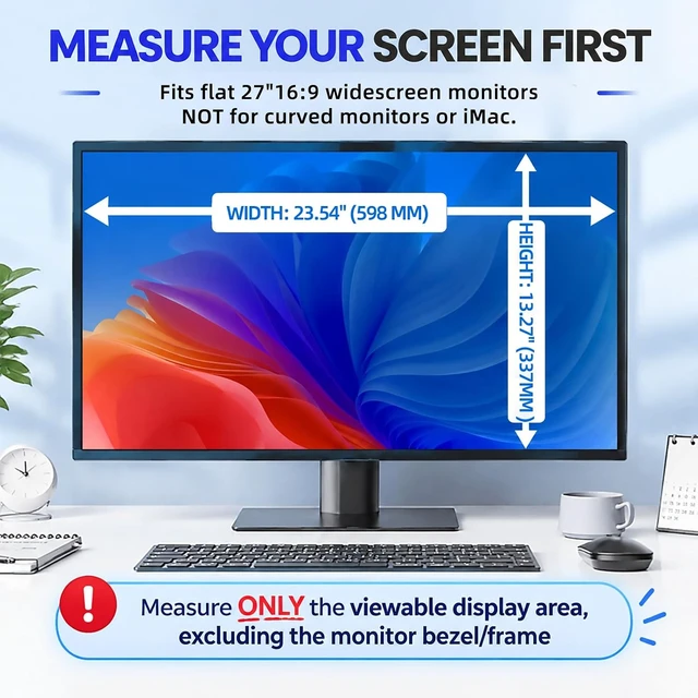 Alt view image 2 of 6 - Hanging 27-Inch Computer Privacy Screen Filter Compatible with 27" 16:9 Widescreen Monitors, Protects Eyes from Glare & Blue Light