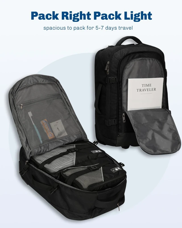 Alt view image 3 of 7 - 22-Inch 63L Rolling Carry-On Travel Backpack 2-in-1 Luggage for Men & Women with 3-Piece Packing Cubes Set