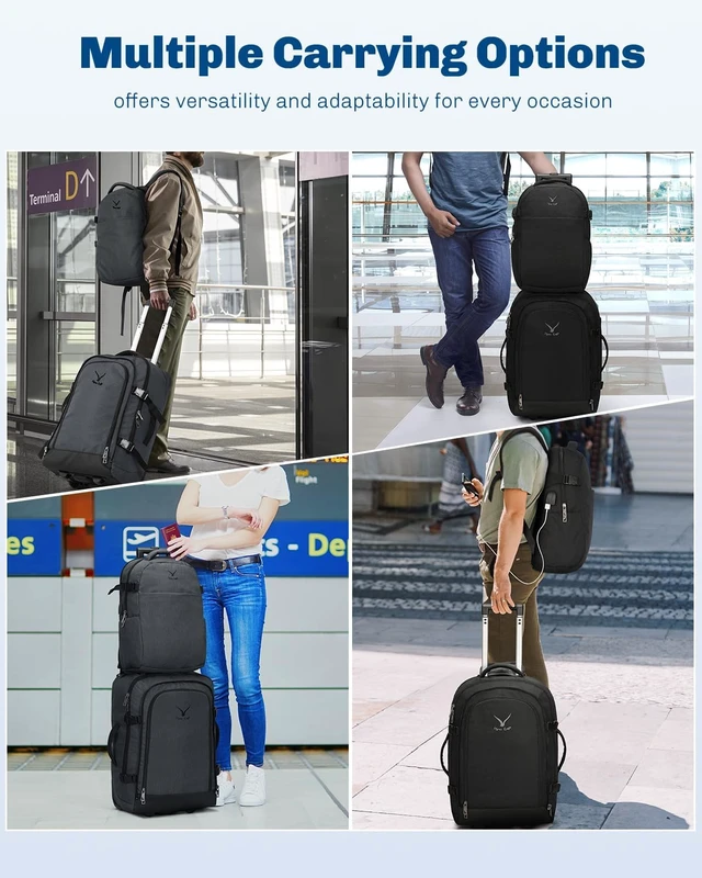 Alt view image 6 of 7 - 22-Inch 63L Rolling Carry-On Travel Backpack 2-in-1 Luggage for Men & Women with 3-Piece Packing Cubes Set