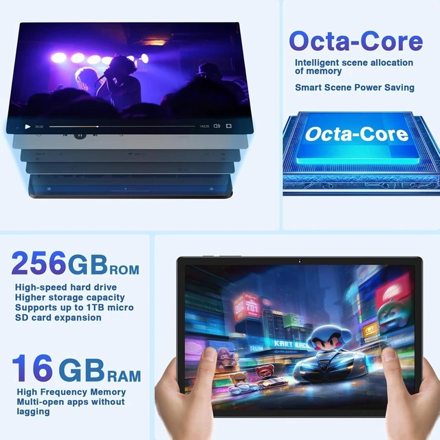Alt view image 3 of 7 - 11-Inch Android 13 Tablet 16GB + 256GB, 8600mAh, 2K 2000x1200 Display