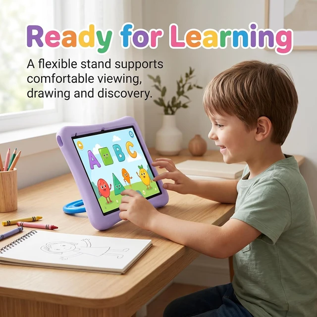 Alt view image 2 of 7 - 10-Inch Android 15 Kids Tablet with Case 8GB (3+5 Extended) RAM + 32GB Storage (Supports 1TB Micro SD), 6000mAh Battery, Dual Cameras, Purple