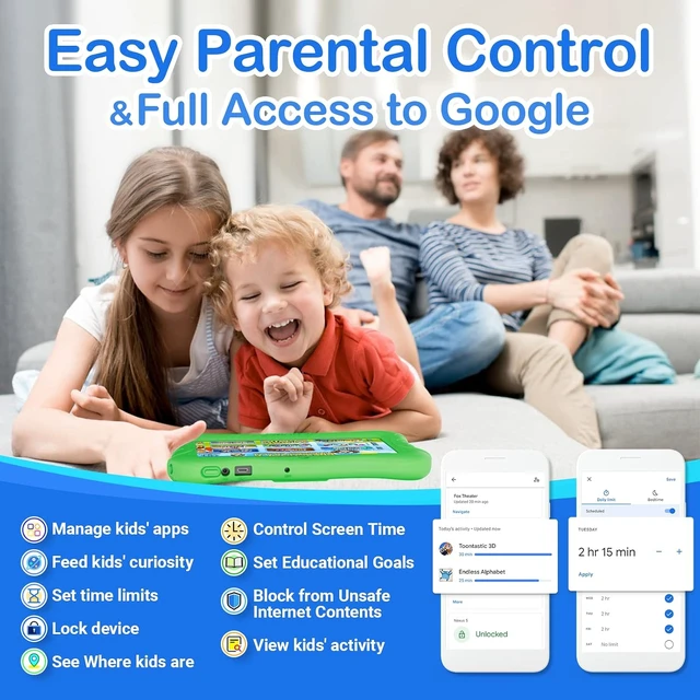 Alt view image 5 of 7 - 7" Kids Tablet, 32GB Android Tablet 14+ Exclusive Learning Games & Educational Apps, WiFi, Parental Controls, Kid-Proof Case & Kickstand, Green