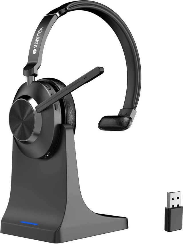 Main image of Wireless Computer Headset with Noise-Cancelling Mic for Work Bluetooth V5.3 + USB Dongle, Mute Button & Long Battery Life for Zoom, Teams, Meetings & Home Office