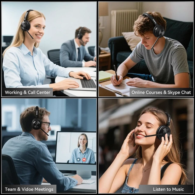 Alt view image 7 of 7 - Wireless Computer Headset with Noise-Cancelling Mic for Work Bluetooth V5.3 + USB Dongle, Mute Button & Long Battery Life for Zoom, Teams, Meetings & Home Office