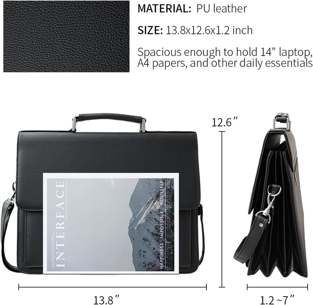 Alt view image 5 of 7 - Men's Leather Office Briefcase & Attorney Attache Case Messenger Bag with Padded Compartment, Ideal Gift, Black