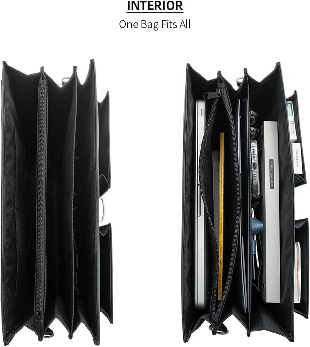 Alt view image 3 of 7 - Men's Leather Office Briefcase & Attorney Attache Case Messenger Bag with Padded Compartment, Ideal Gift, Black