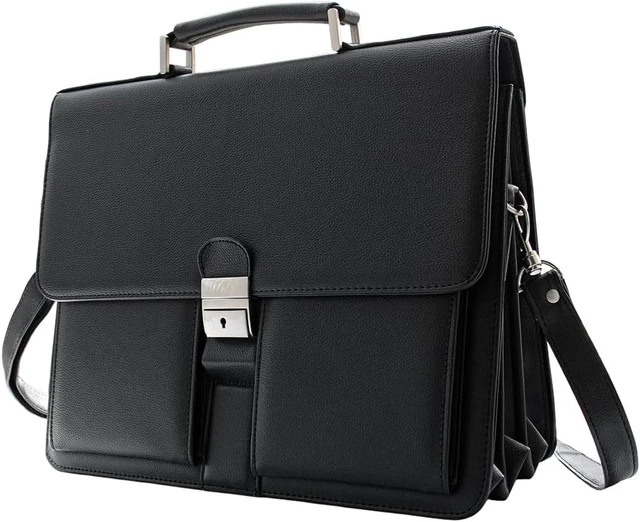 Alt view image 7 of 7 - Men's Leather Office Briefcase & Attorney Attache Case Messenger Bag with Padded Compartment, Ideal Gift, Black