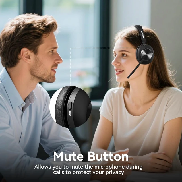 Alt view image 5 of 7 - Wireless Computer Headset with Noise-Cancelling Mic for Work Bluetooth V5.3 + USB Dongle, Mute Button & Long Battery Life for Zoom, Teams, Meetings & Home Office