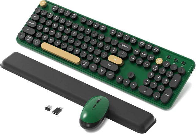 Main image of Retro Wireless Keyboard & Mouse Combo with Wrist Rest (Dark Green)