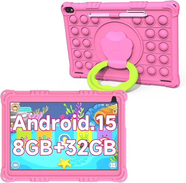 Main image of 10-Inch Android 15 Kids Tablet 8GB RAM 32GB ROM 1TB Expand, Parental Control, IPS Screen, Dual Camera, Educational Games, Shockproof Case for Girls, Pink