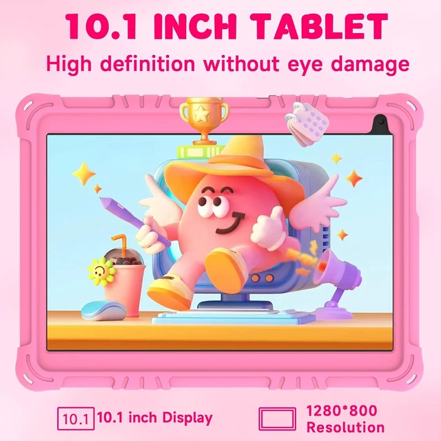 Alt view image 2 of 7 - 10-Inch Android 15 Kids Tablet 8GB RAM 32GB ROM 1TB Expand, Parental Control, IPS Screen, Dual Camera, Educational Games, Shockproof Case for Girls, Pink