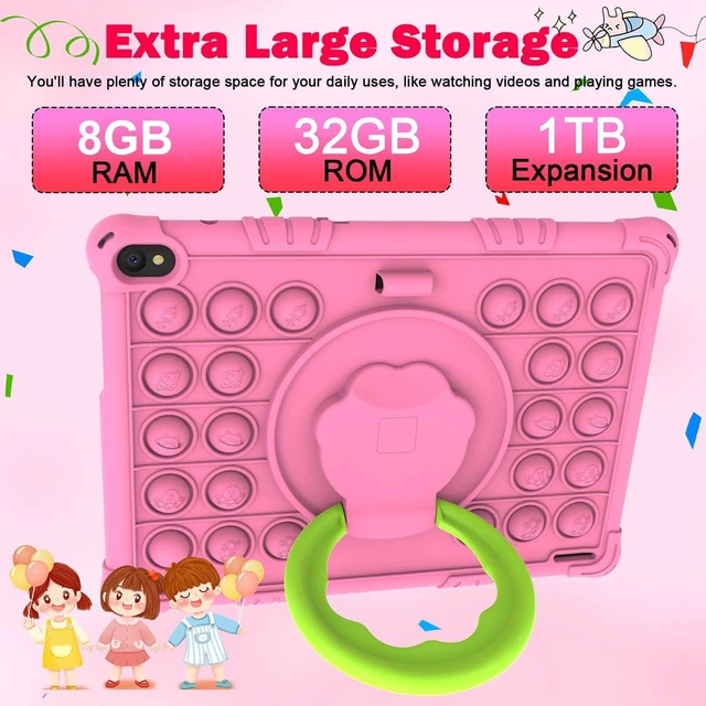 Alt view image 4 of 7 - 10-Inch Android 15 Kids Tablet 8GB RAM 32GB ROM 1TB Expand, Parental Control, IPS Screen, Dual Camera, Educational Games, Shockproof Case for Girls, Pink