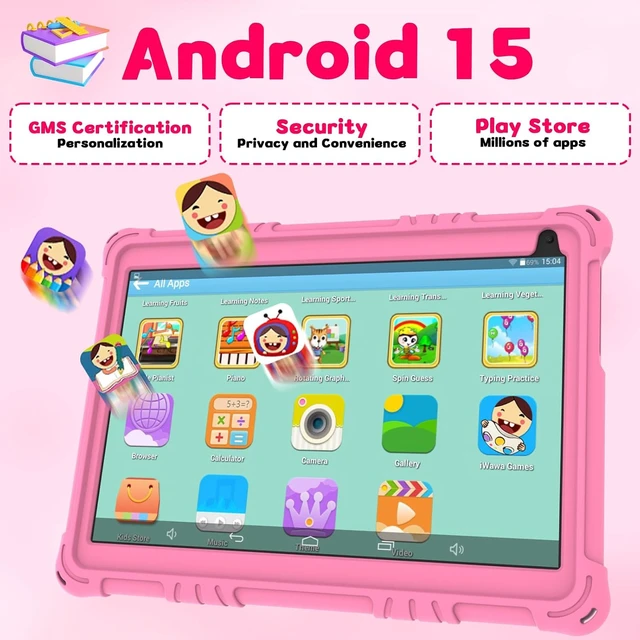 Alt view image 3 of 7 - 10-Inch Android 15 Kids Tablet 8GB RAM 32GB ROM 1TB Expand, Parental Control, IPS Screen, Dual Camera, Educational Games, Shockproof Case for Girls, Pink