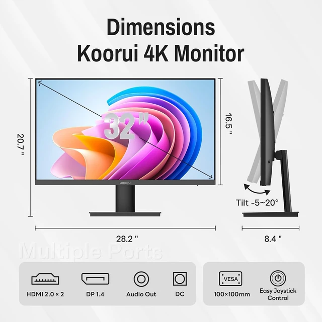 Alt view image 7 of 7 - 32" 4K UHD Computer Monitor 60Hz, 3840×2160p VA Panel, Black