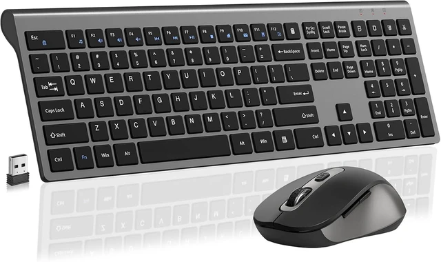 Main image of Ultra-Thin Ergonomic Silent Wireless Keyboard & Mouse Combo, Grey