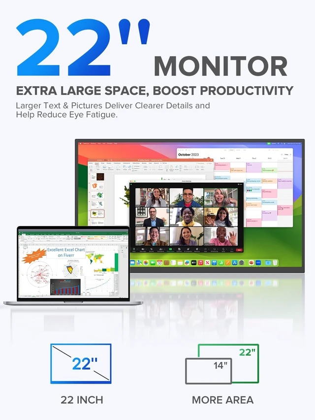 Alt view image 2 of 7 - 22" 2K Portable Monitor QLED Display with 100% DCI-P3 Color