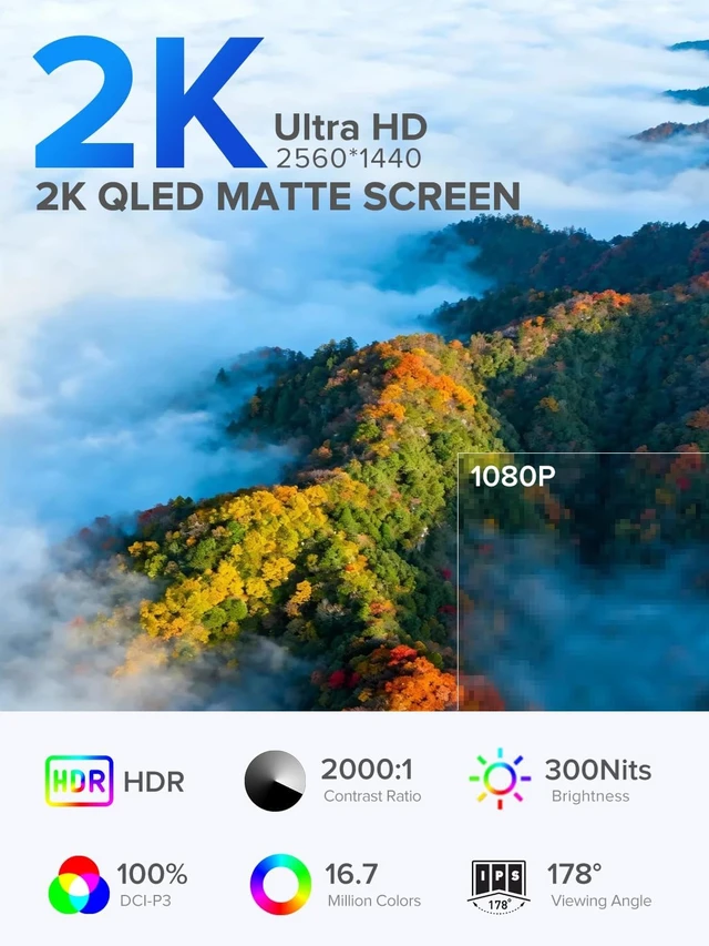 Alt view image 4 of 7 - 22" 2K Portable Monitor QLED Display with 100% DCI-P3 Color