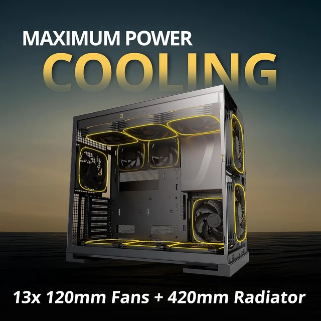 Alt view image 3 of 7 - M5 Vent Tempered Glass Mid Tower E-ATX/ATX Gaming Case, High Airflow, 1.2mm Steel, Type-C, 420/360 Radiator Support, 5×ARGB PWM 140mm Fans Pre-Installed, Black, GEO-M5VF-B
