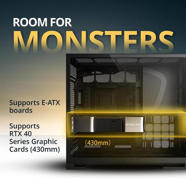 Alt view image 4 of 7 - M5 Vent Tempered Glass Mid Tower E-ATX/ATX Gaming Case, High Airflow, 1.2mm Steel, Type-C, 420/360 Radiator Support, 5×ARGB PWM 140mm Fans Pre-Installed, Black, GEO-M5VF-B