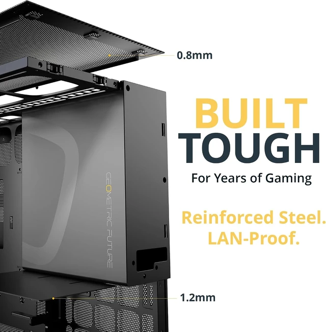 Alt view image 6 of 7 - M5 Vent Tempered Glass Mid Tower E-ATX/ATX Gaming Case, High Airflow, 1.2mm Steel, Type-C, 420/360 Radiator Support, 5×ARGB PWM 140mm Fans Pre-Installed, Black, GEO-M5VF-B