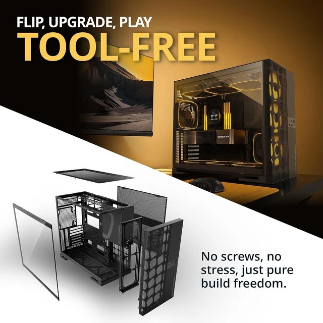 Alt view image 5 of 7 - M5 Vent Tempered Glass Mid Tower E-ATX/ATX Gaming Case, High Airflow, 1.2mm Steel, Type-C, 420/360 Radiator Support, 5×ARGB PWM 140mm Fans Pre-Installed, Black, GEO-M5VF-B