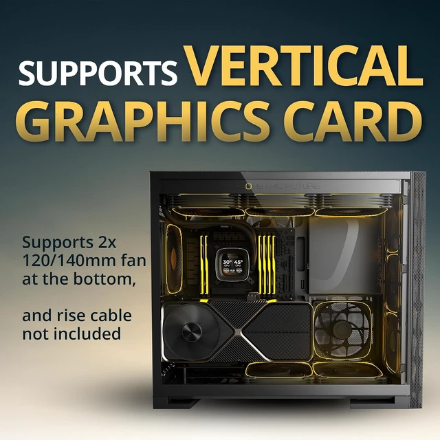 Alt view image 7 of 7 - M5 Vent Tempered Glass Mid Tower E-ATX/ATX Gaming Case, High Airflow, 1.2mm Steel, Type-C, 420/360 Radiator Support, 5×ARGB PWM 140mm Fans Pre-Installed, Black, GEO-M5VF-B