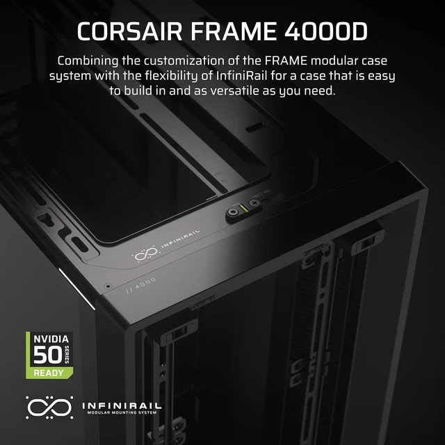 Alt view image 2 of 7 - 4000D Frame Modular ATX Mid-Tower PC Case High Airflow, InfiniRail Fan Mounting, Dual 360mm Radiator Support, BTF, Project Zero, Project Stealth, Black