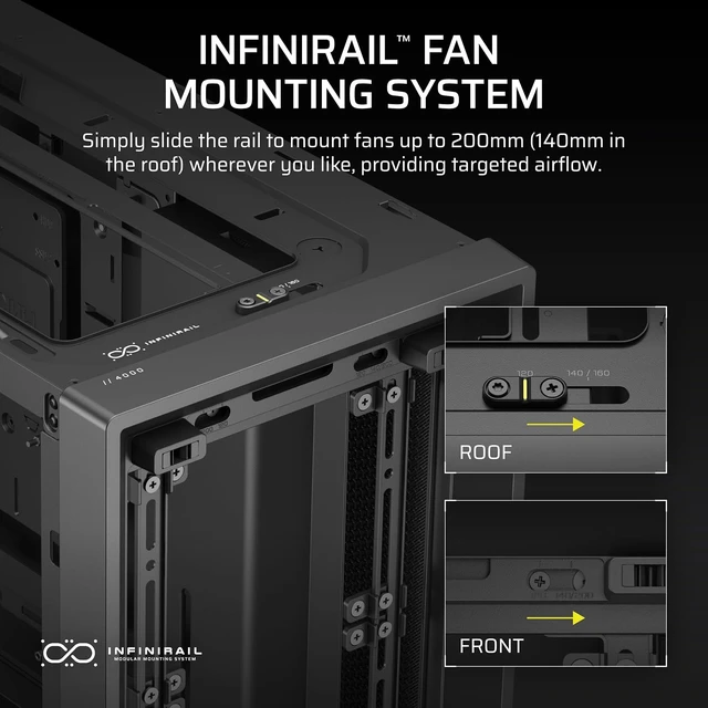 Alt view image 6 of 7 - 4000D Frame Modular ATX Mid-Tower PC Case High Airflow, InfiniRail Fan Mounting, Dual 360mm Radiator Support, BTF, Project Zero, Project Stealth, Black