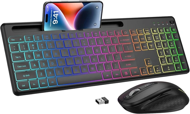 Main image of Wireless Keyboard & Mouse Combo with 10-Color Backlit & Phone Holder