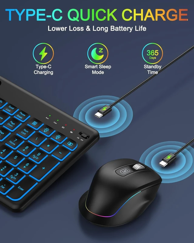 Alt view image 3 of 7 - Wireless Keyboard & Mouse Combo with 10-Color Backlit & Phone Holder