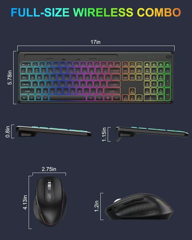 Alt view image 7 of 7 - Wireless Keyboard & Mouse Combo with 10-Color Backlit & Phone Holder