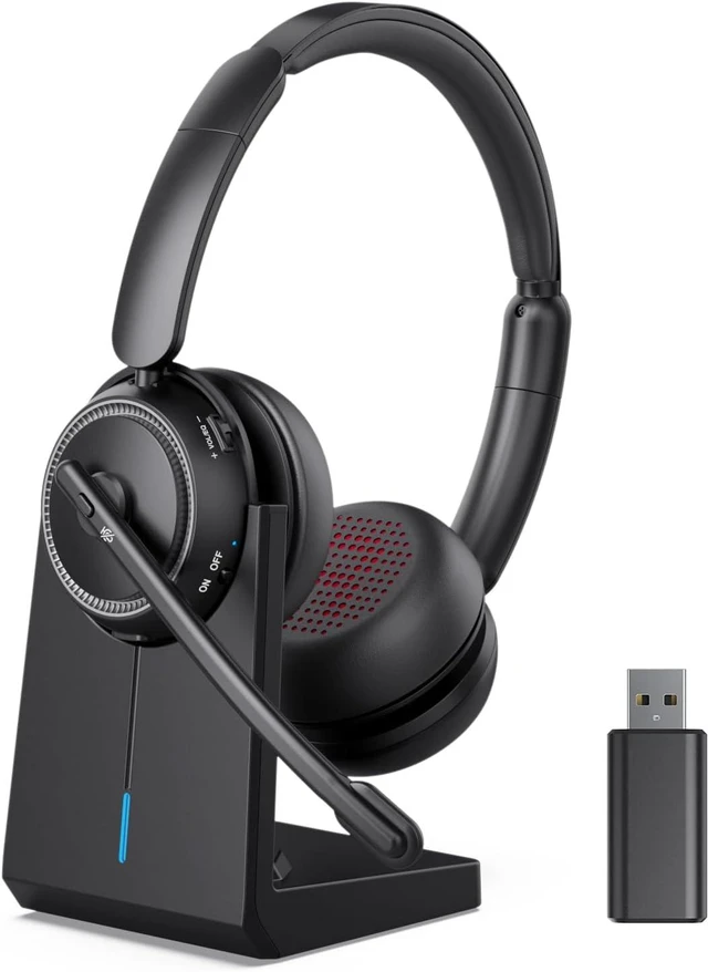 Main image of Bluetooth Wireless Headset with Noise-Cancelling Mic & Mute Button for Work/Computer/PC/Laptop/Cell Phones, Call Center, Teams, Zoom & Home