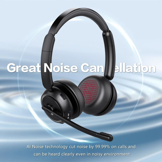 Alt view image 2 of 7 - Bluetooth Wireless Headset with Noise-Cancelling Mic & Mute Button for Work/Computer/PC/Laptop/Cell Phones, Call Center, Teams, Zoom & Home