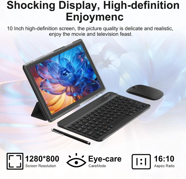Alt view image 6 of 7 - 10-Inch Android 14 2-in-1 Tablet with Keyboard 8GB + 64GB / 1TB Expand, Wi-Fi 6, Dual Camera, 6000mAh, BT, GMS, Games, with Case (Black)